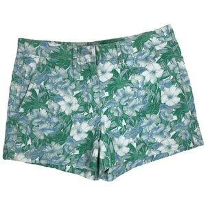Gap Sz 2 Floral Mid-Rise Chino Shorts Green Multi Color Cotton Casual Vacation